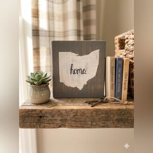 Rustic Ohio "Home" Block Decor Dimensions: ~4" x 4" x 1".